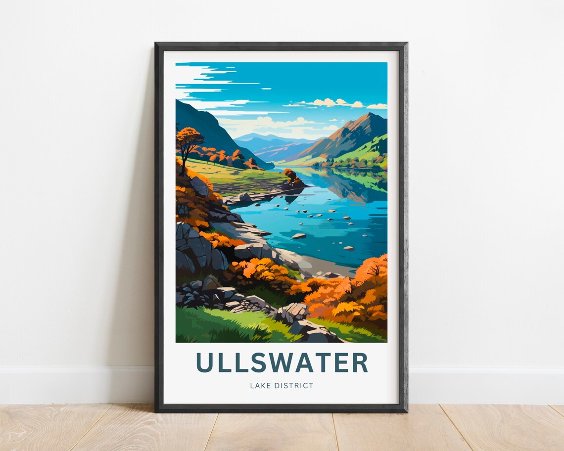 Ullswater Lake District Fell View Autumn Illustrated Travel Poster