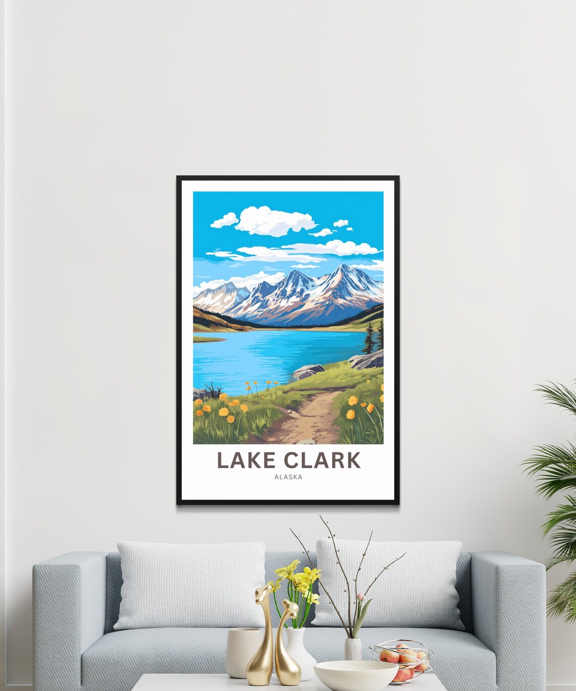 Lake Clark Alaska Mountain Lake Trail Wildflower Meadow Travel Poster - Image 2