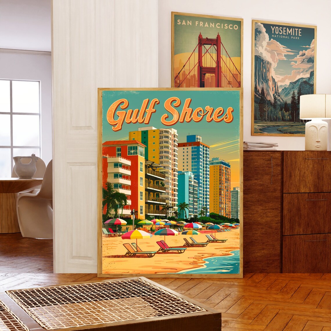 Gulf Shores Alabama Vintage Beachfront Skyline and Umbrellas Poster - Image 5