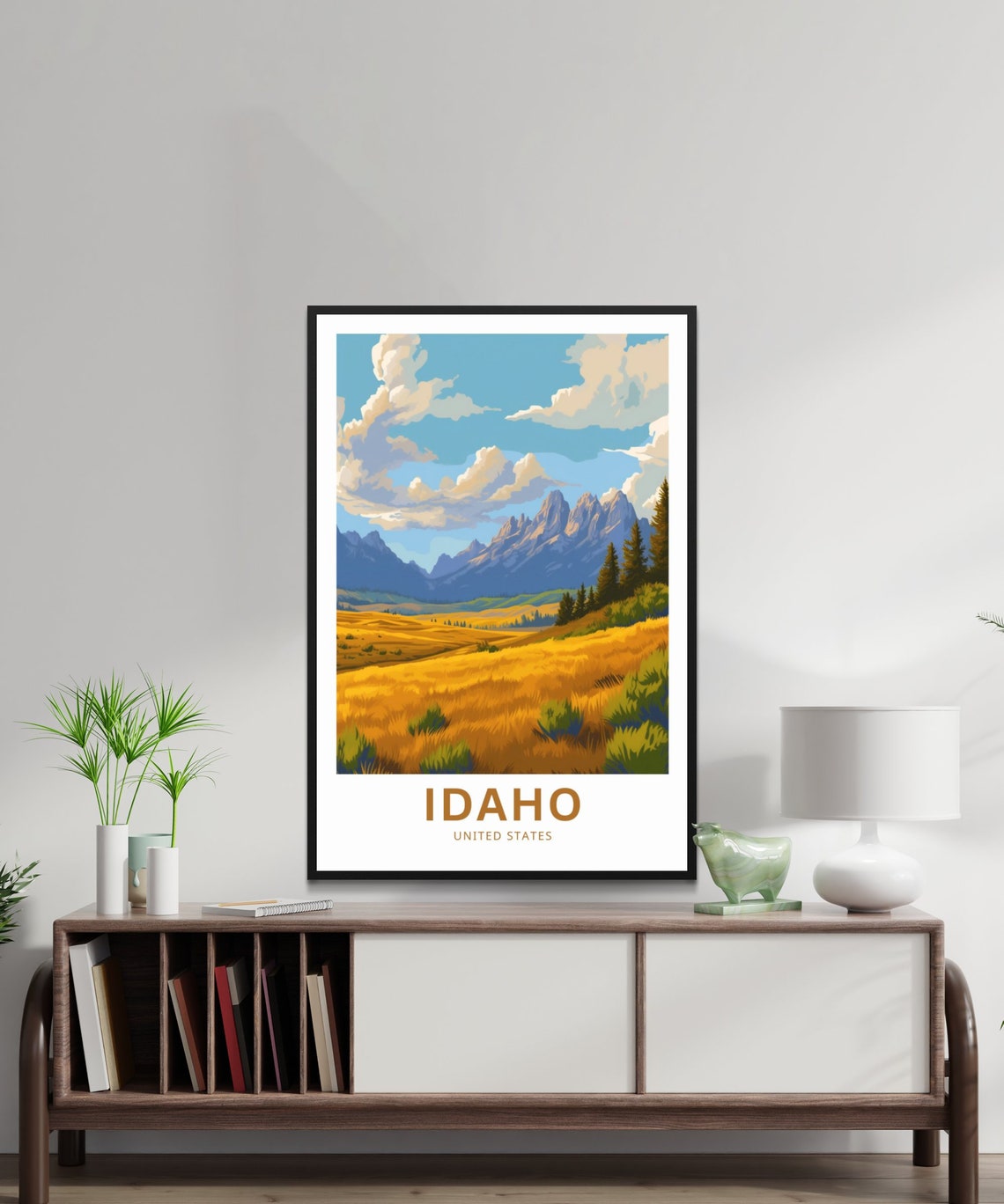 Idaho Golden Meadow Mountain Peaks Autumn Field Travel Poster - Image 2