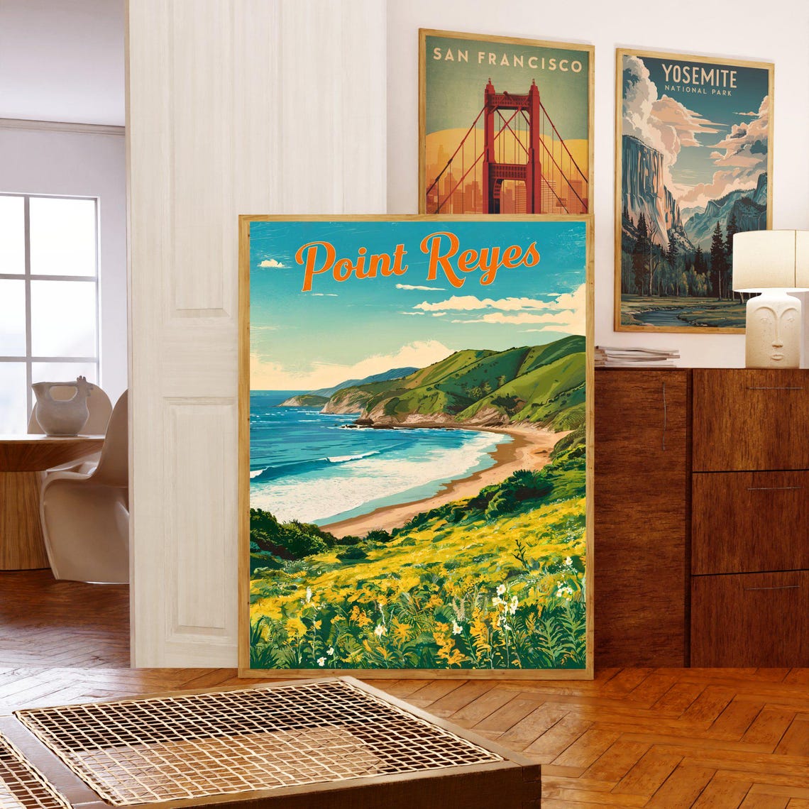 Point Reyes California Vintage Coast Poster Cliffs Wildflower Meadow - Image 5