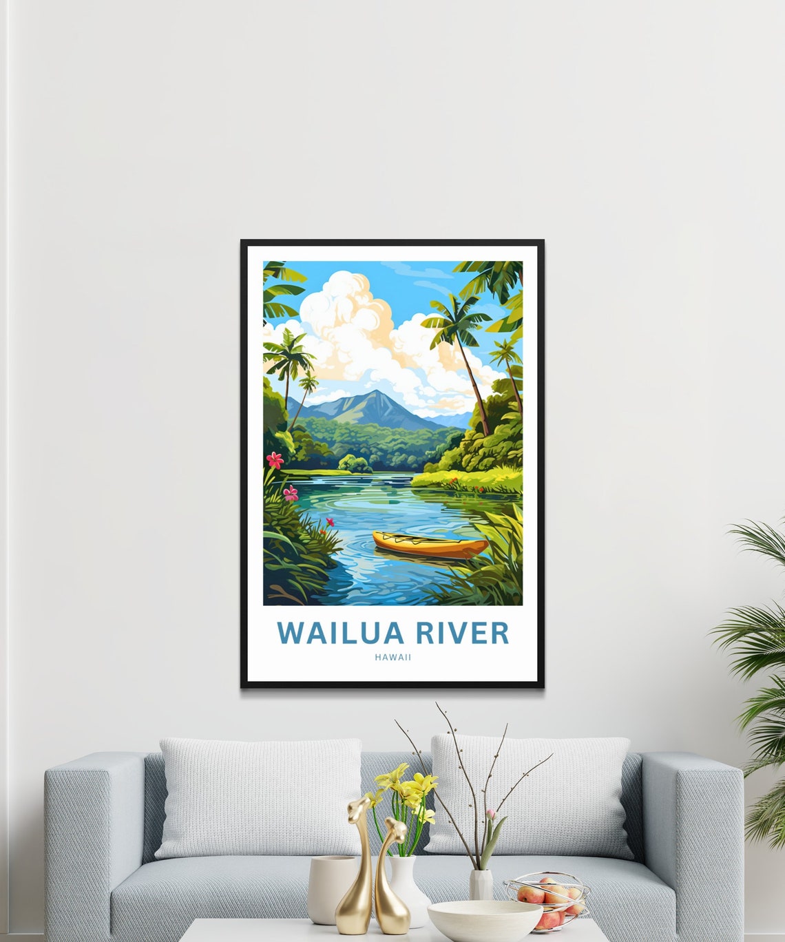 Personalized Wailua River Hawaii Tropical Kayak Travel Poster - Image 3