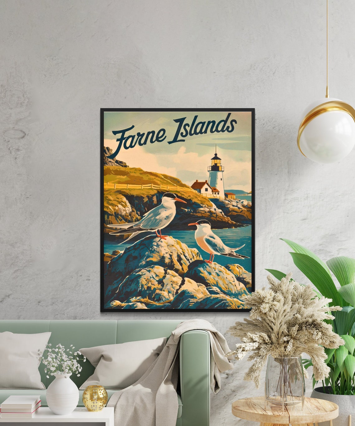 Farne Islands Vintage Arctic Terns Before Lighthouse Rocks Poster - Image 2