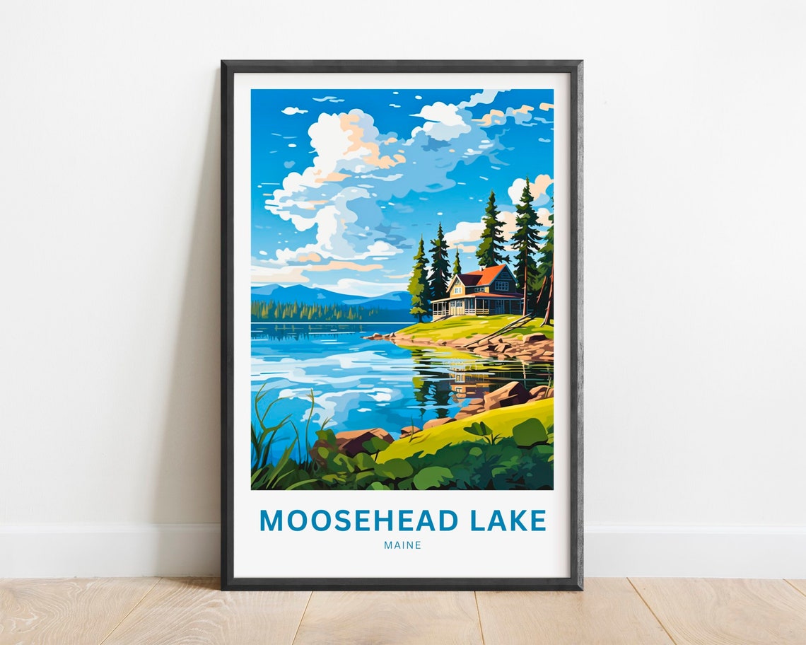 Moosehead Lake Maine Lakeside Cabin Pine Forest Travel Poster
