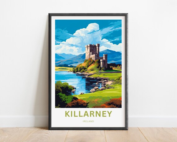 Killarney Ireland Lakeside Castle Mountain View Travel Poster
