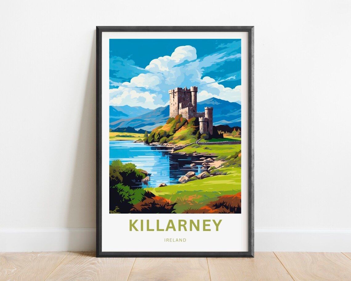Killarney Ireland Lakeside Castle Mountain View Travel Poster