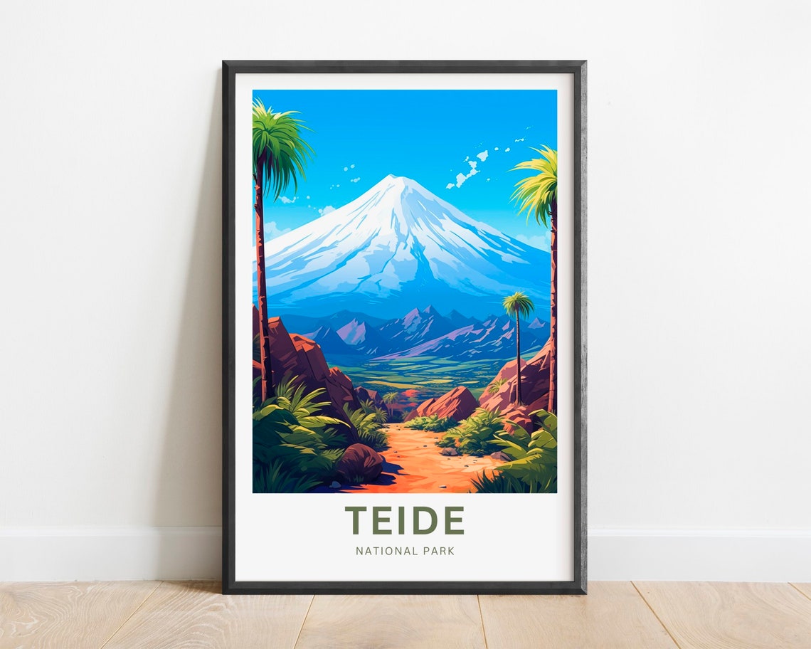 Teide National Park Volcano Palm Trees Vintage Travel Poster