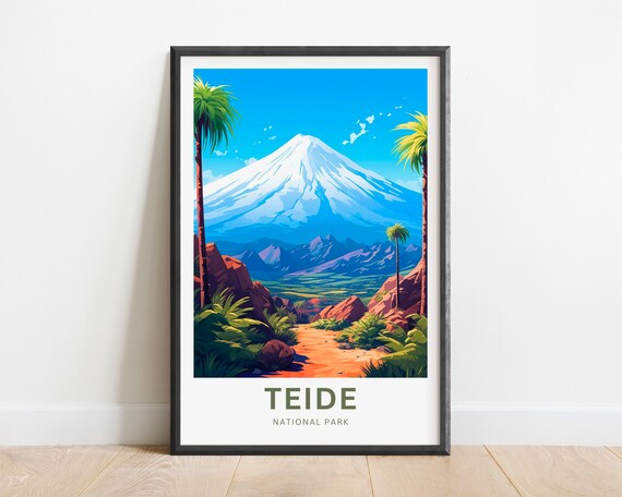 Teide National Park Volcano Palm Trees Vintage Travel Poster