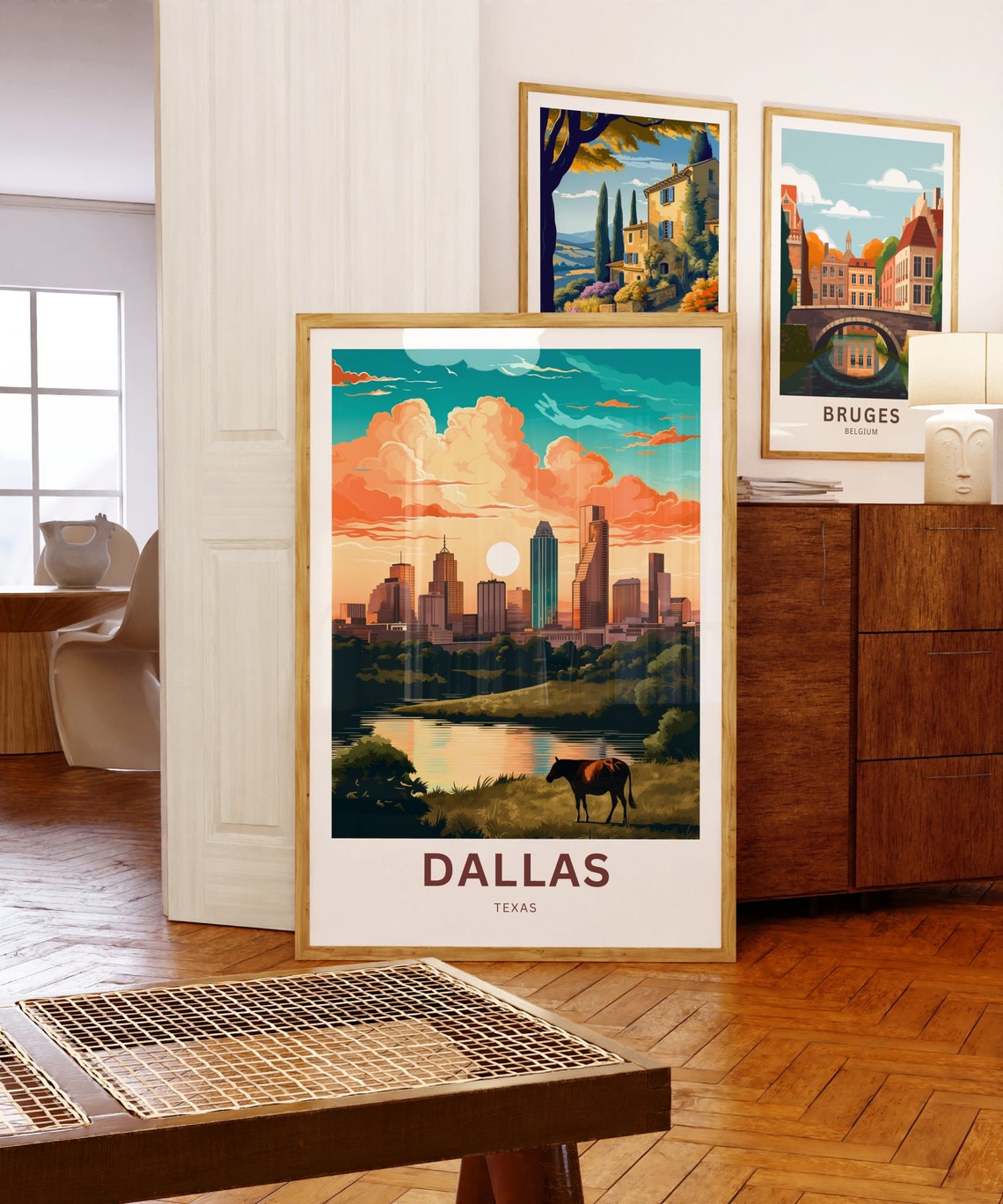 Dallas Texas Skyline Horse Pasture Sunset Cityscape Travel Poster - Image 5