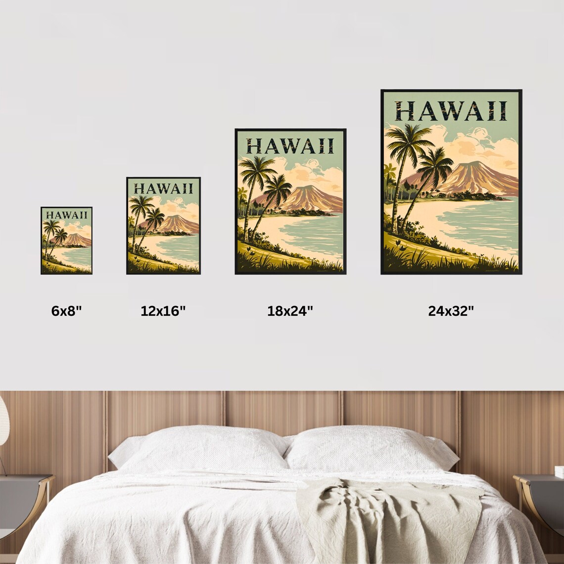 Hawaii Retro Vintage Beach Palm Tree Volcano Island Travel Poster - Image 3