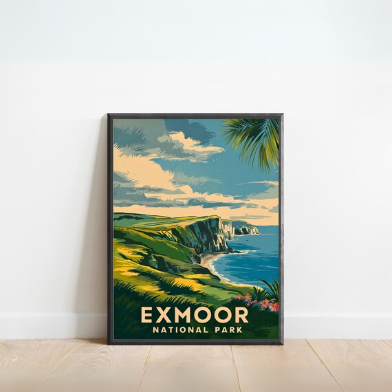 Exmoor National Park England Coastal Cliffs Vintage Travel Poster
