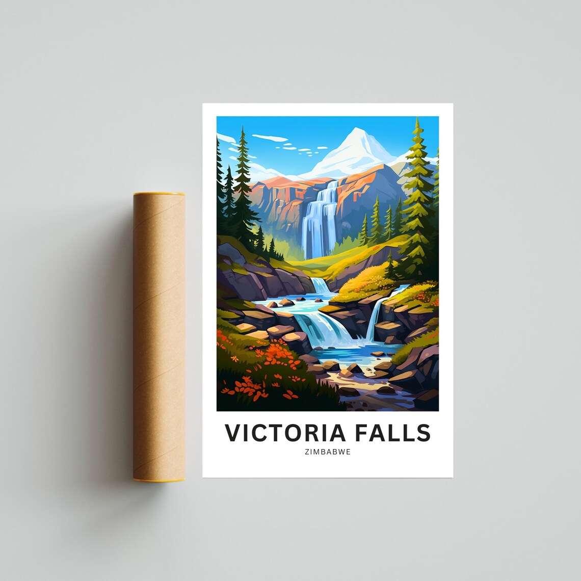 Victoria Falls Zimbabwe Alpine Waterfall Scene Vintage Nature Poster - Image 4