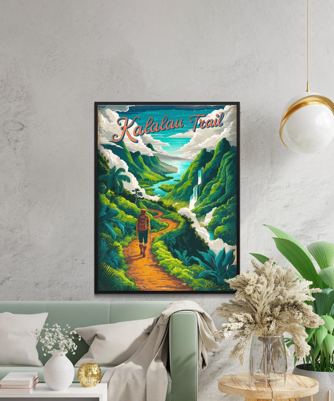 Kalalau Trail Vintage Hawaii Hiker Waterfall Hiking Adventure Poster - Image 3