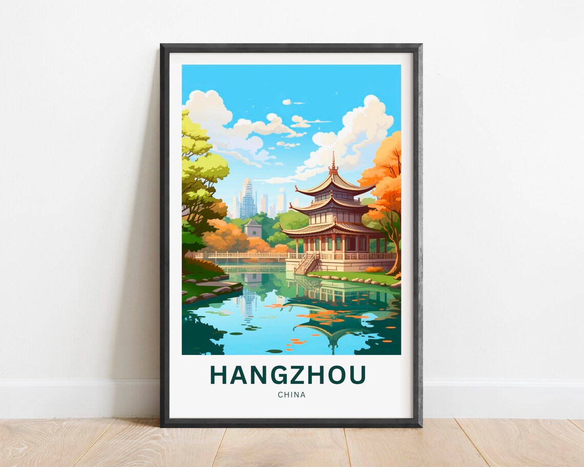 Hangzhou Travel Poster, China Wall Art Gift