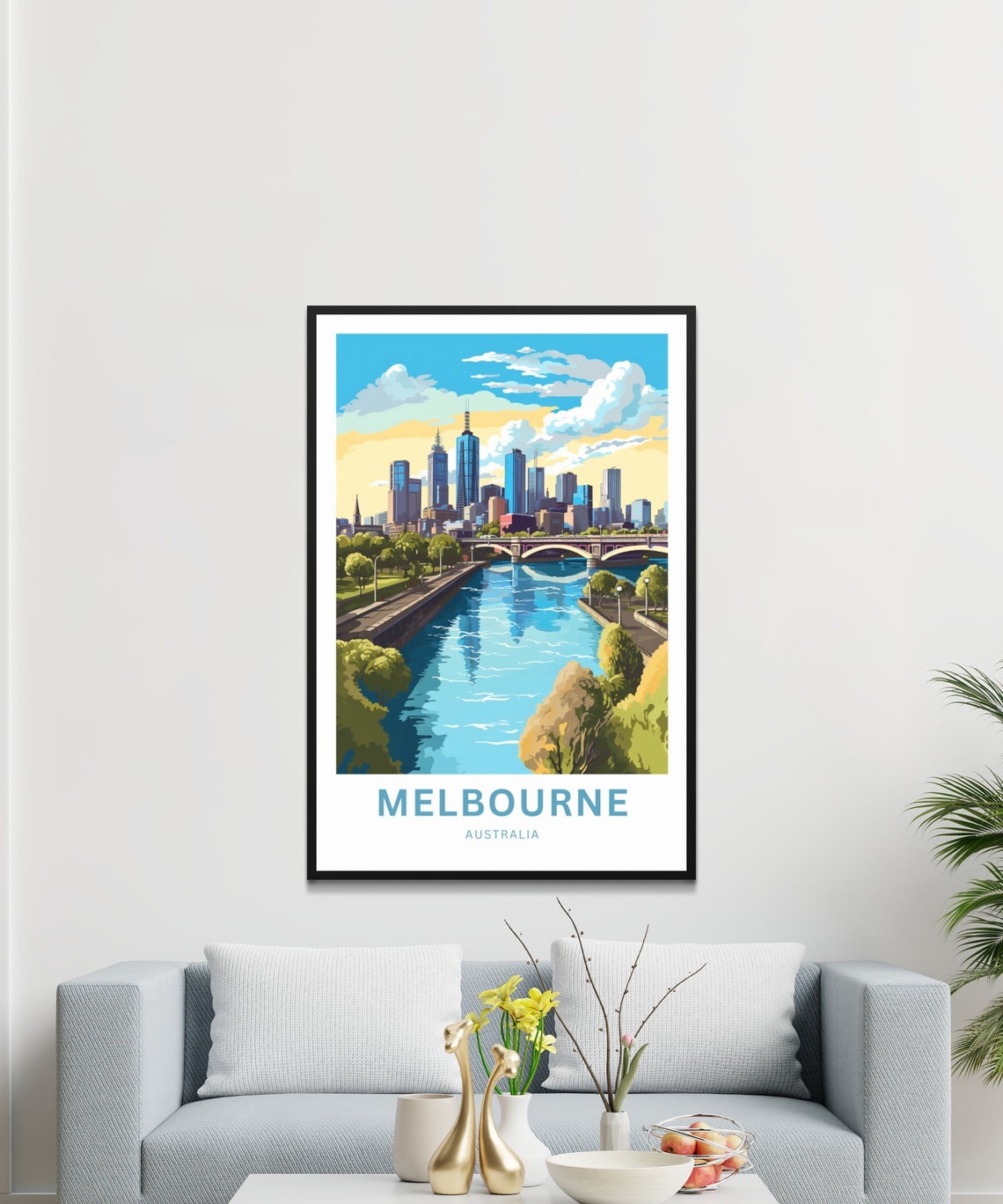 Melbourne Australia Downtown Skyline River Bridge View Poster - Image 3
