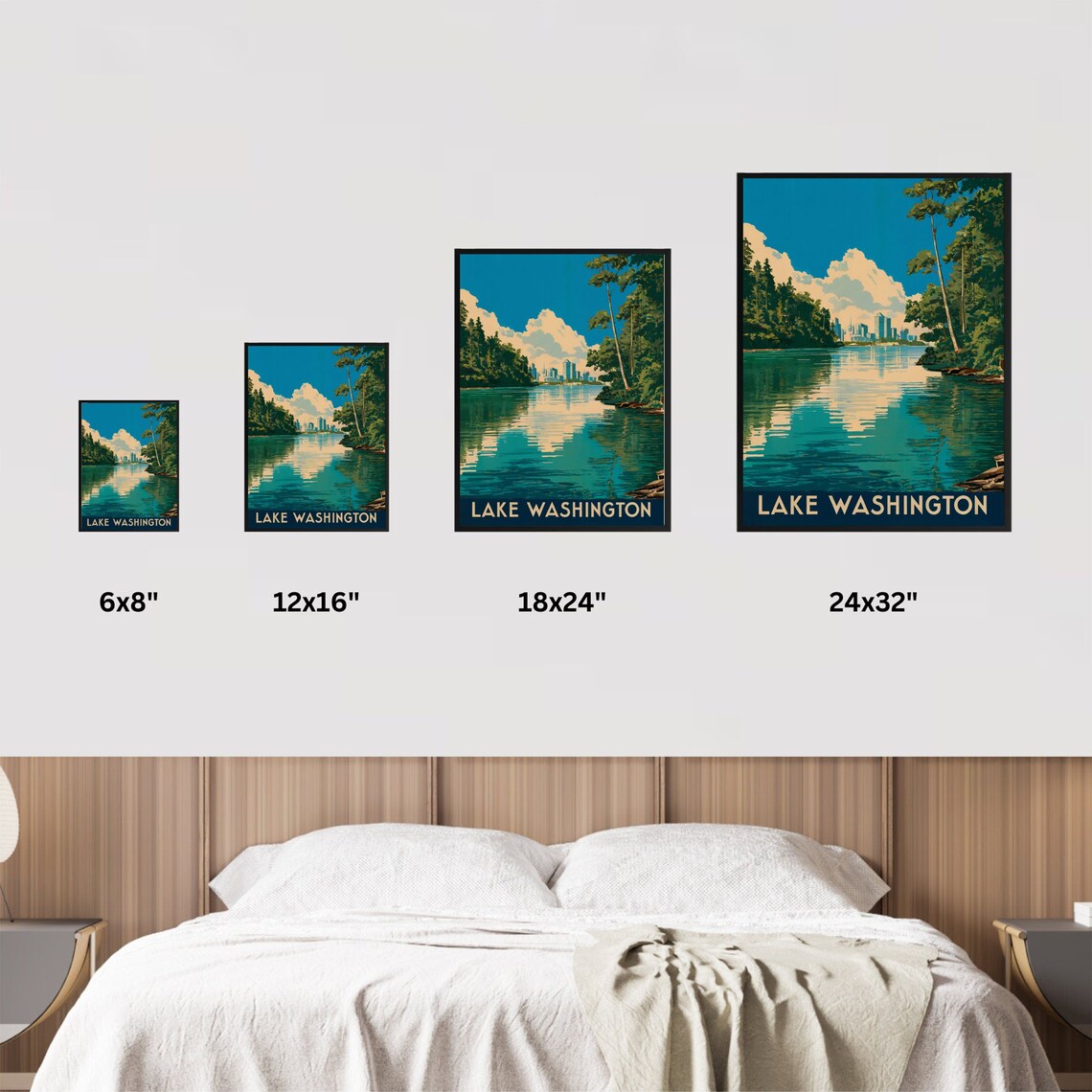 Lake Washington City Skyline Vintage Travel Poster Waterfront - Image 3