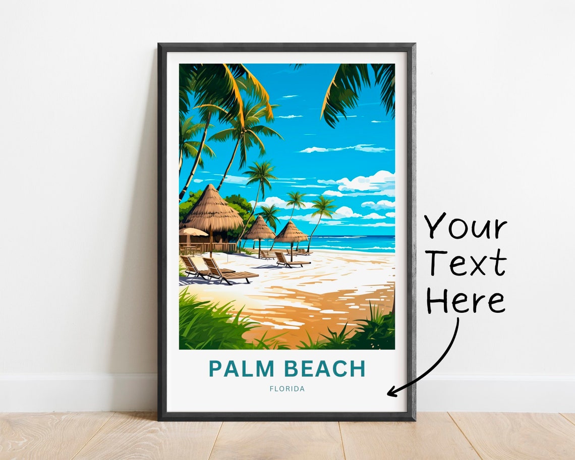 Palm Beach Florida Custom Text Beach Palm Tree Travel Poster