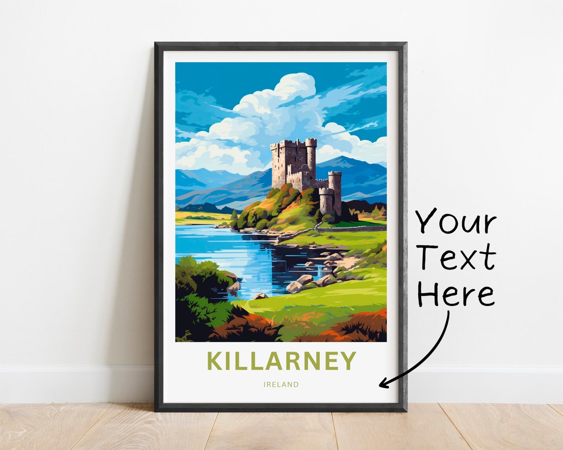 Killarney Ireland Castle Lake Serene Personalized Travel Poster