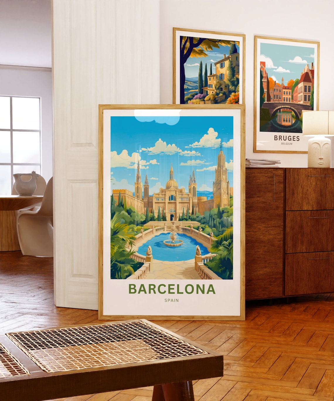 Barcelona Spain Palace Fountain Gardens Landmark City Travel Poster - Image 5