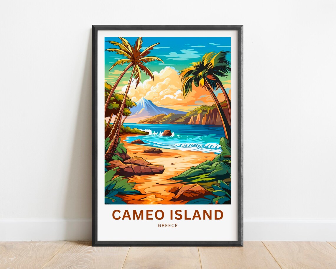 Cameo Island Greece Tropical Volcano Beach Sunset Travel Poster
