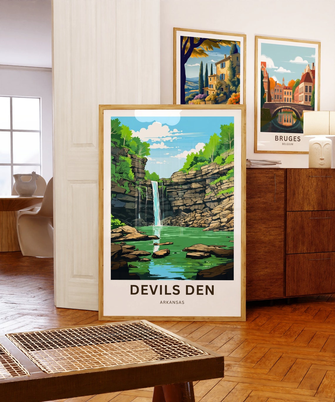 Devils Den Arkansas Emerald Falls Travel Illustration Poster - Image 5