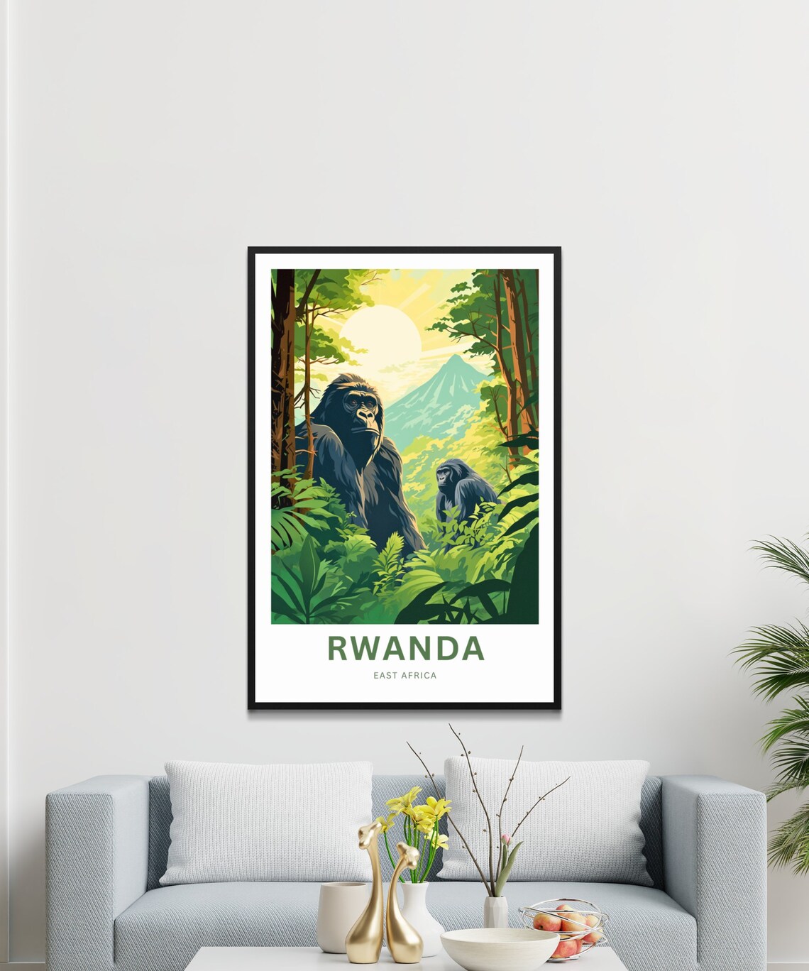 Rwanda East Africa Mountain Gorillas Volcano Misty Jungle Poster - Image 3