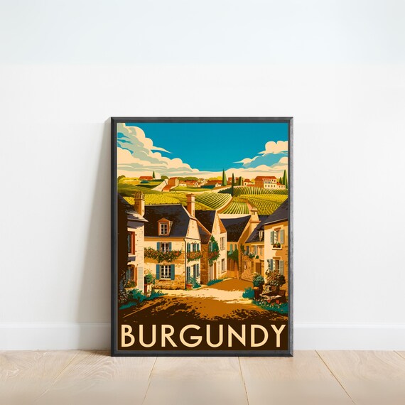 Burgundy Vintage Travel Poster, France Art Print