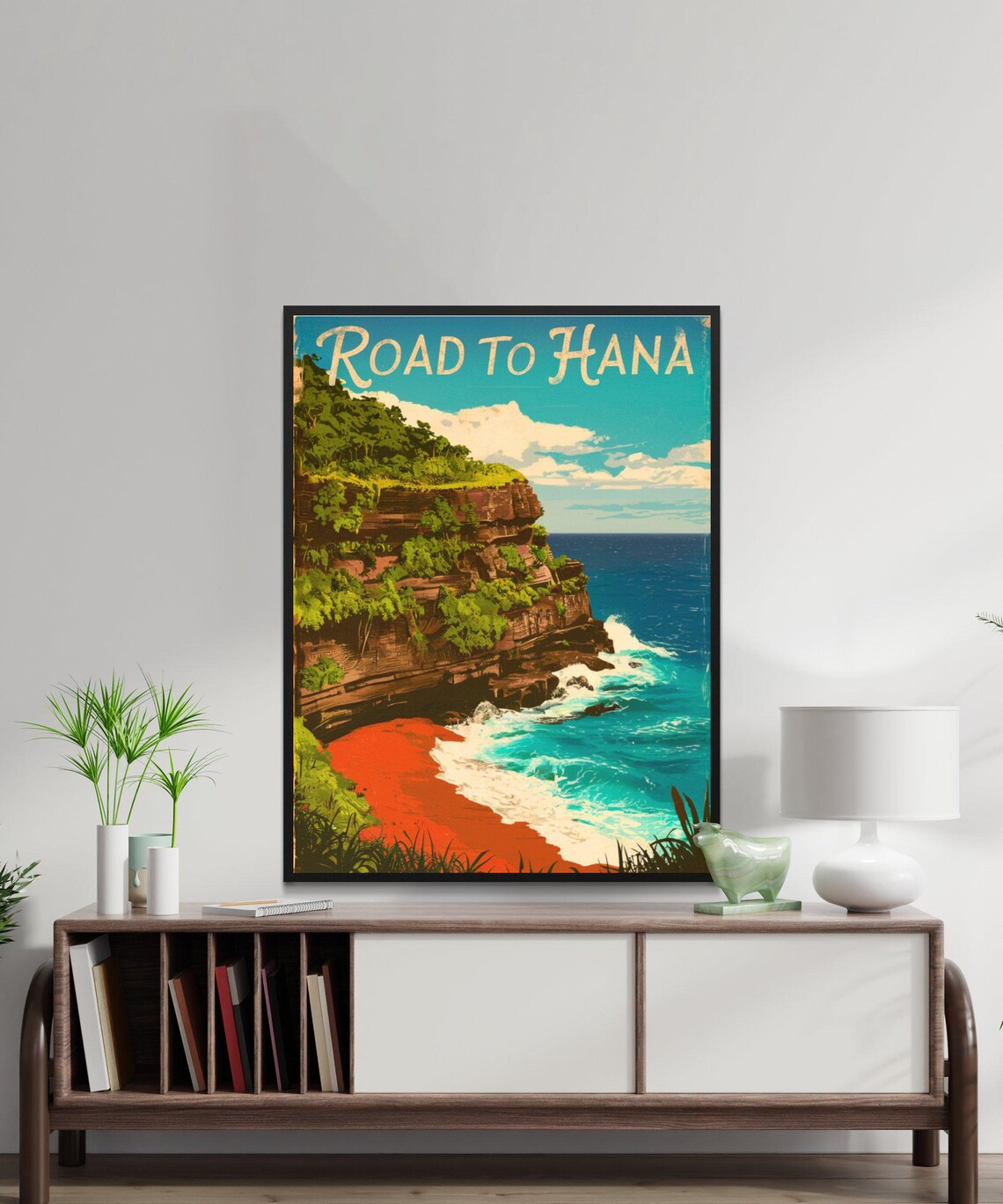 Road to Hana Hawaii Red Sand Beach Cliff Vintage Travel Poster - Image 3