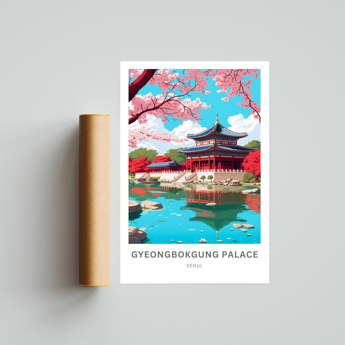 Personalized Gyeongbokgung Palace Seoul Spring Blossom Scene Poster - Image 4