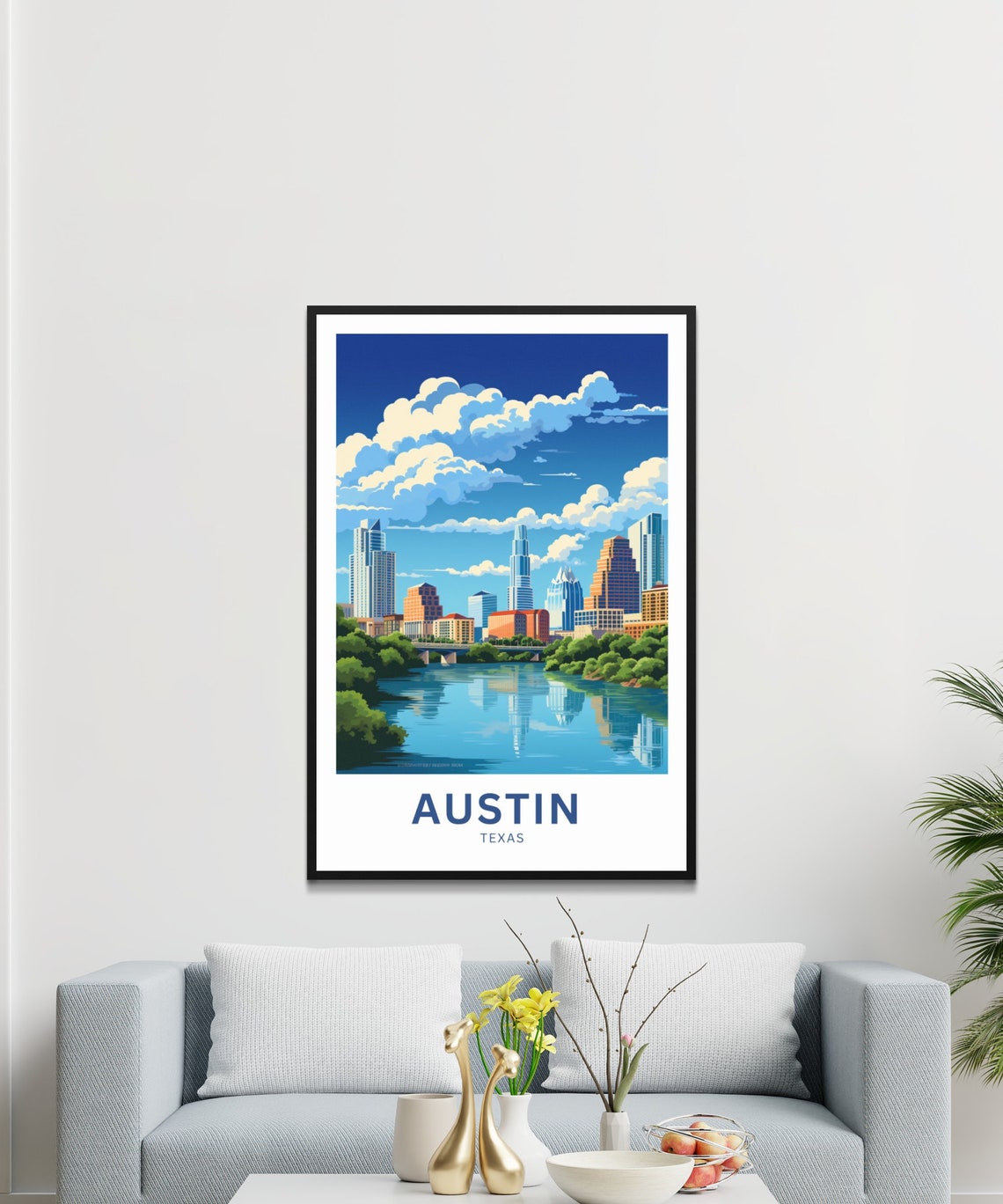 Austin Texas Downtown Skyline River Reflection Cityscape Poster - Image 3