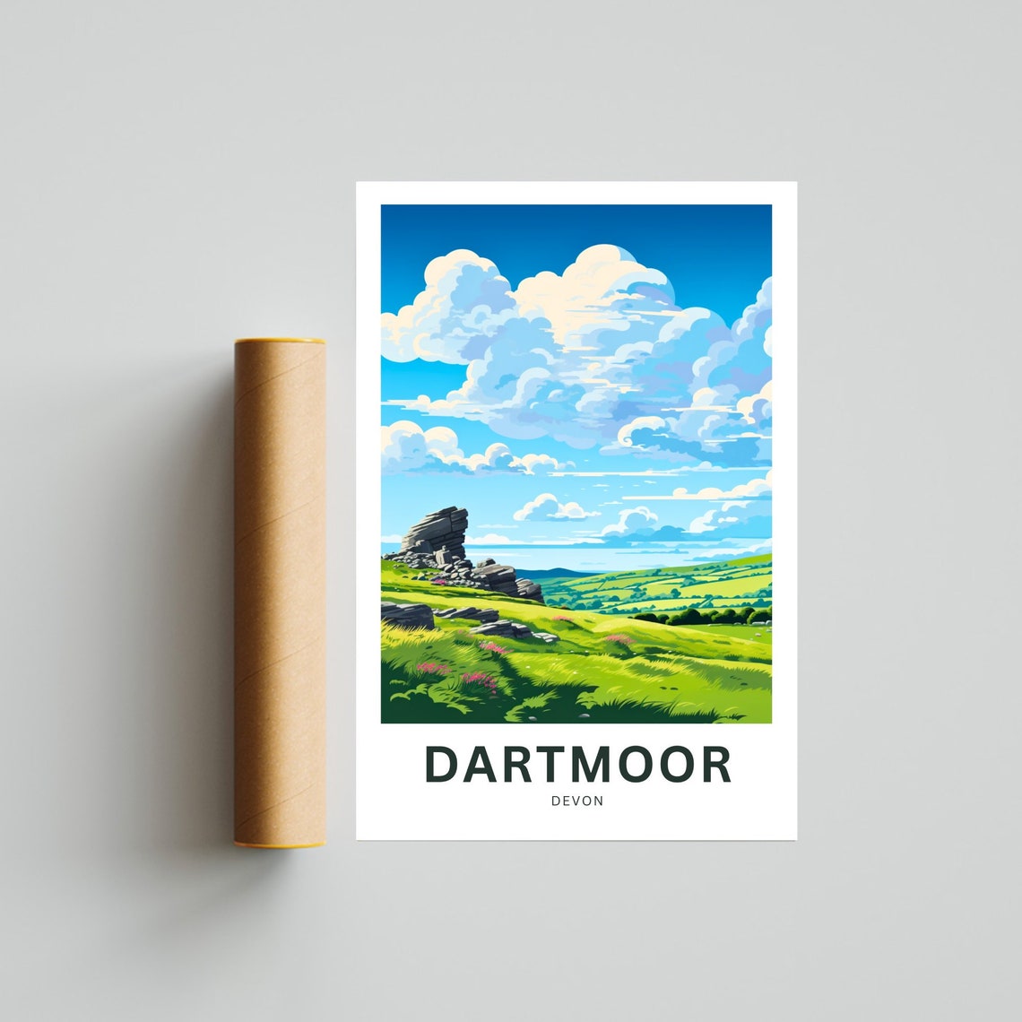 Dartmoor Devon Rocky Tor Green Valley Scene Personalized Poster - Image 4