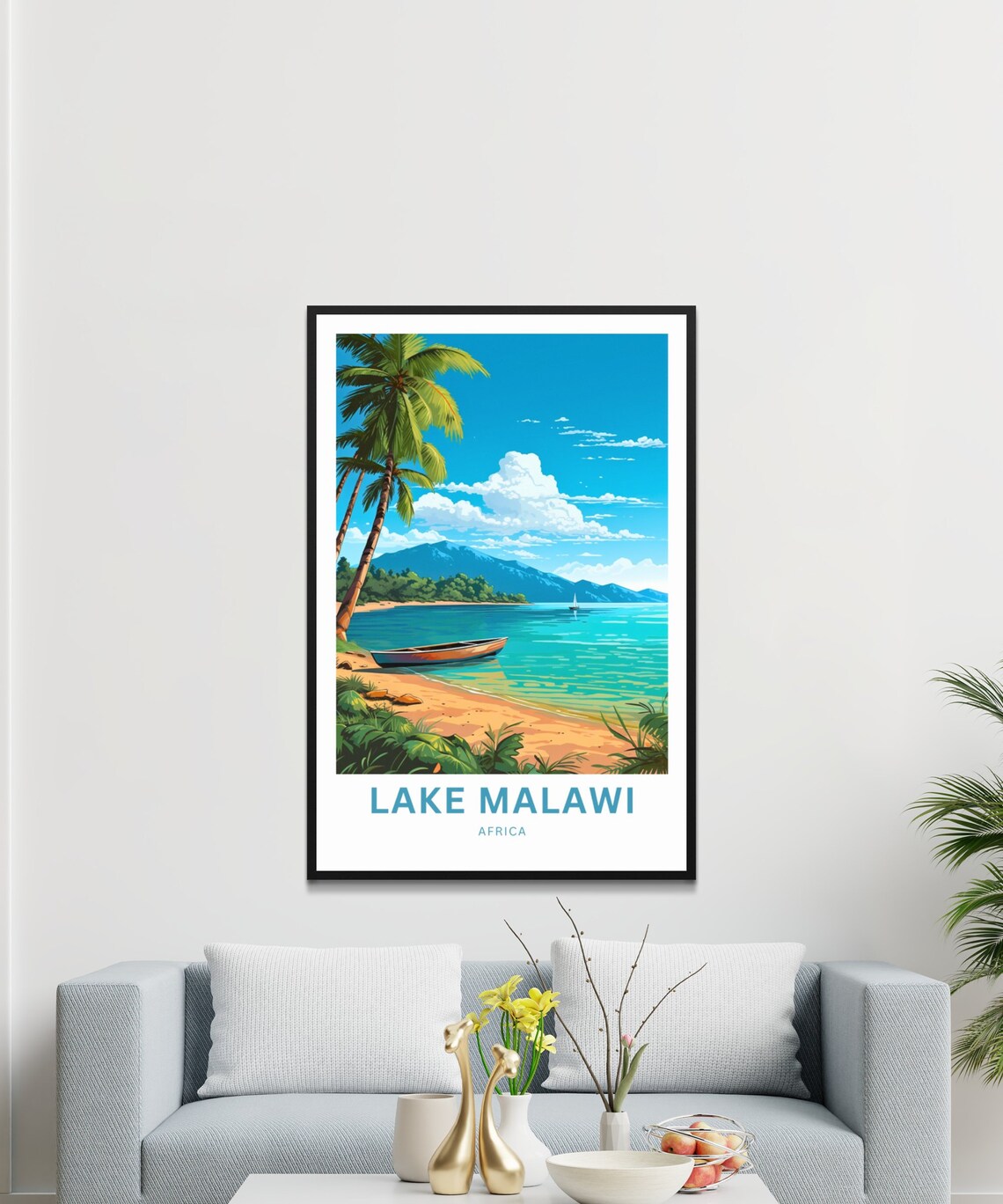 Lake Malawi Africa Tropical Palm Beach Personalized Travel Poster - Image 3