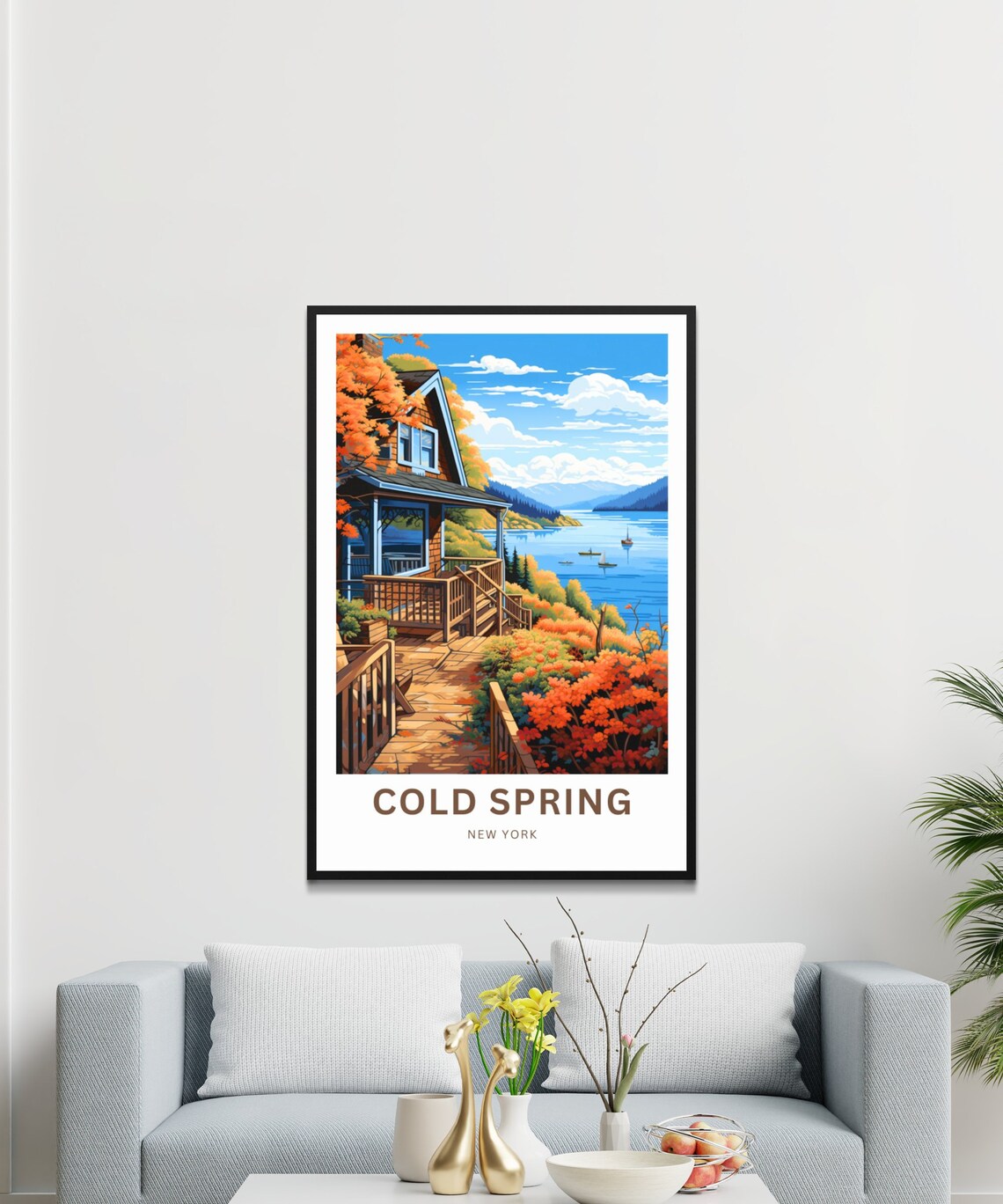 Personalized Cold Spring New York Autumn Porch Lake View Travel Poster - Image 3