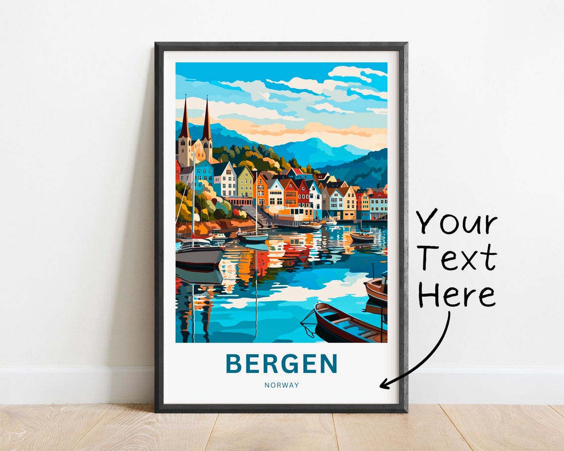 Personalized Bergen Norway Harbor Colorful Waterfront Poster