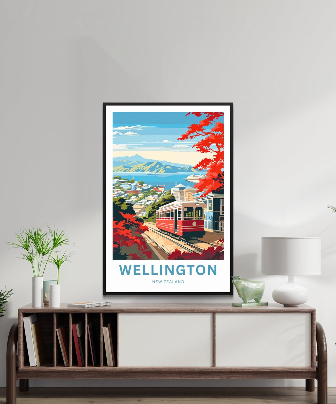 Wellington New Zealand Cable Car Autumn Trees Bay View Travel Poster - Image 2