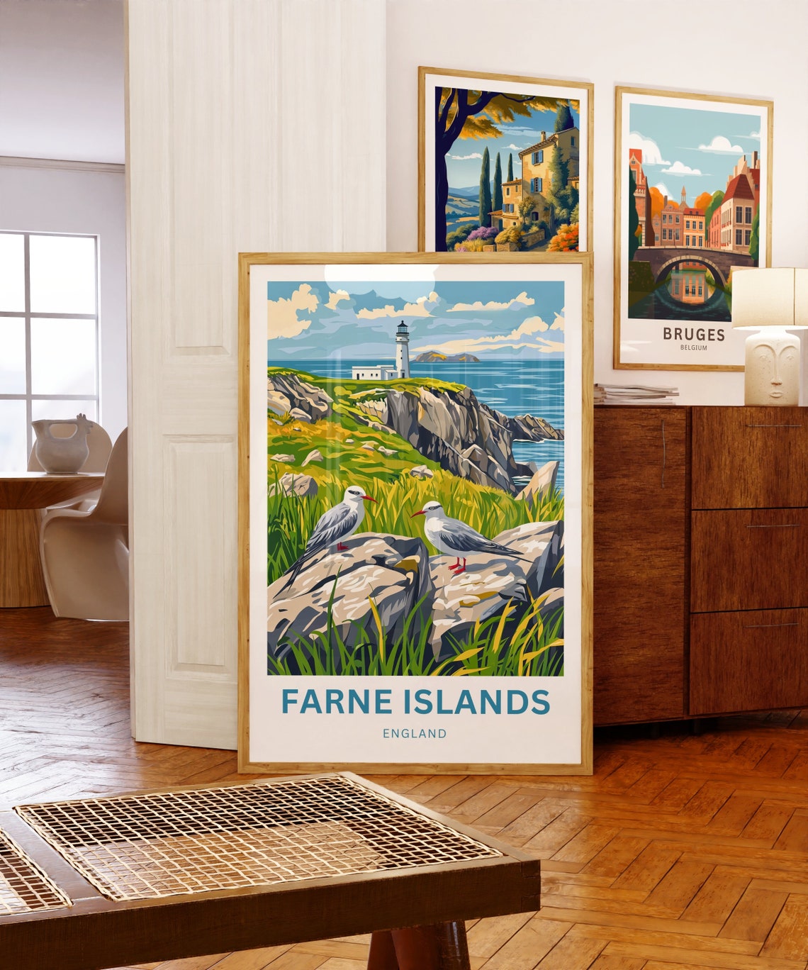Farne Islands England Lighthouse Terns Modern Seaside Travel Poster - Image 5