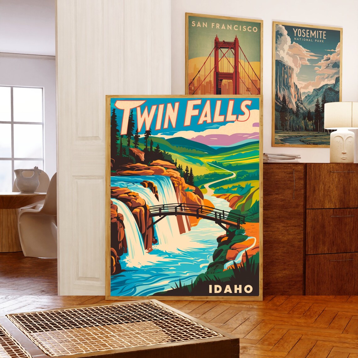 Twin Falls Idaho Waterfall Bridge Vintage Retro Travel Poster - Image 5