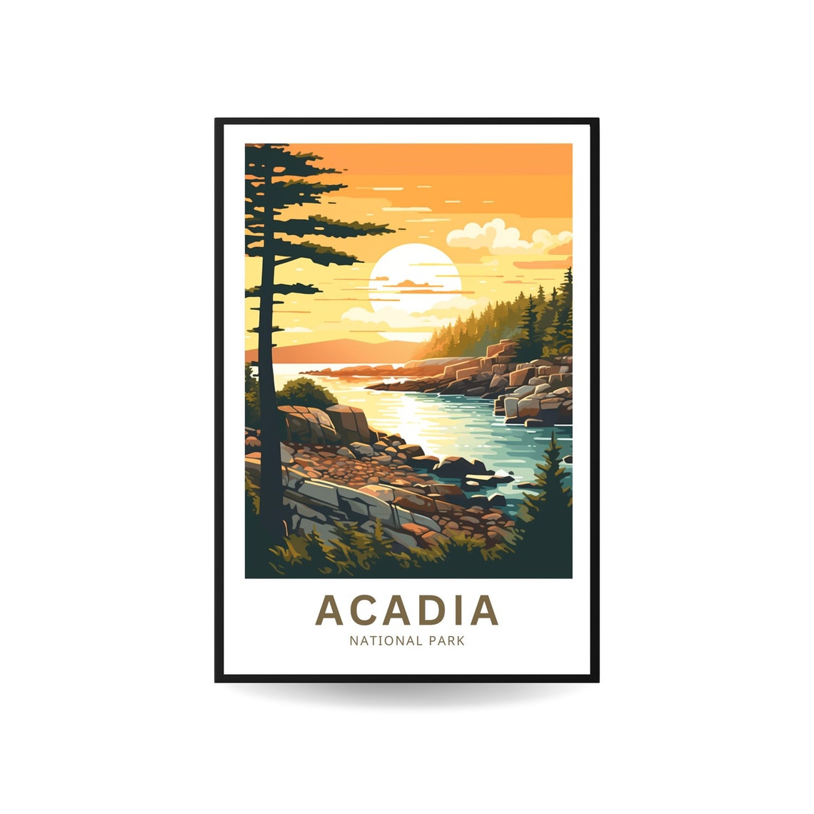 Acadia National Park Maine Glowing Sunset Rocky Coast Travel Poster - Image 3