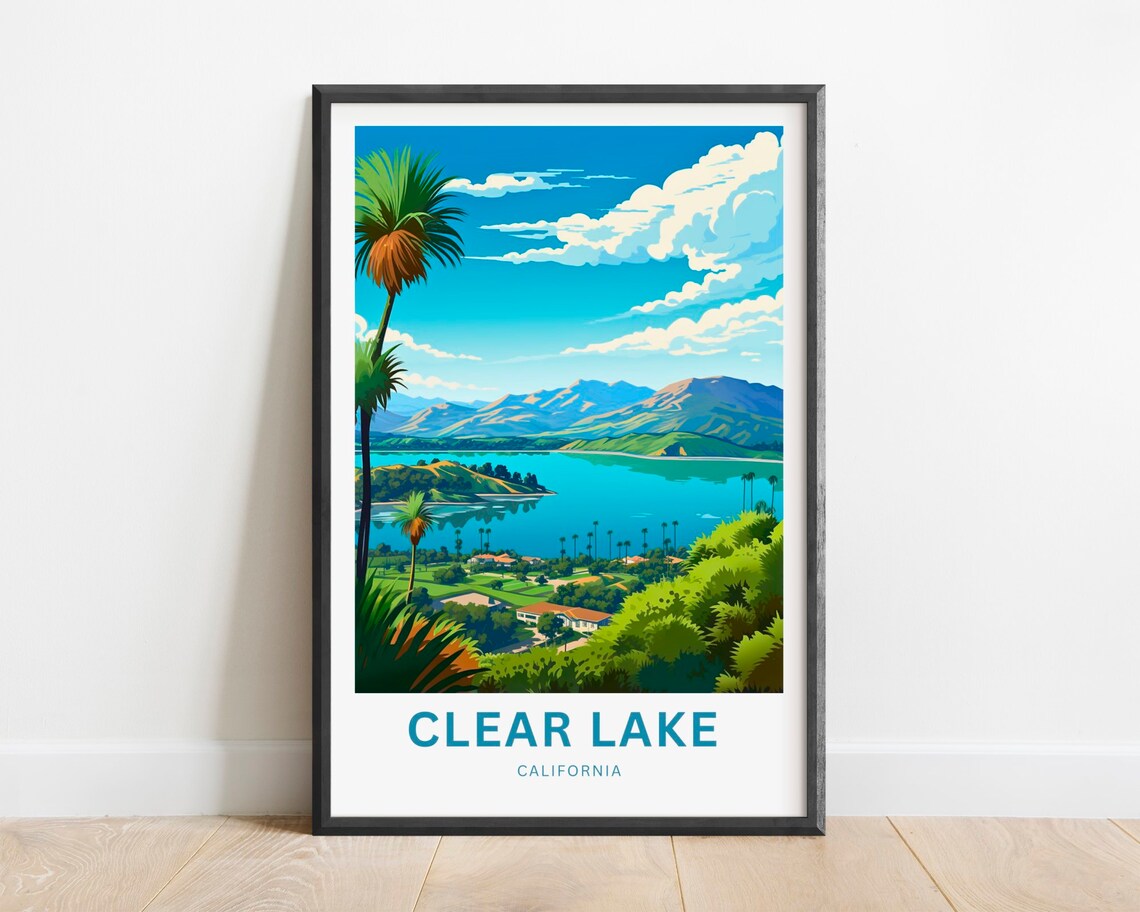 Clear Lake California Palm Tree Town Scenic Overlook View Poster
