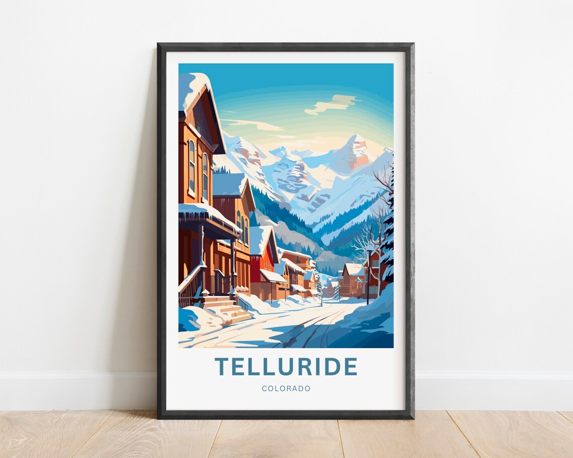 Telluride Colorado Snowy Winter Street Mountain Town Travel Poster