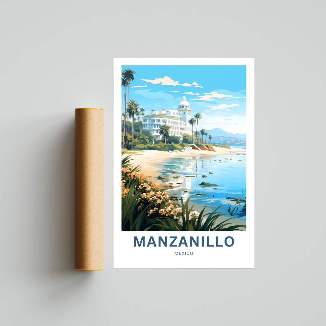 Personalized Manzanillo Mexico Beachfront Hotel Travel Poster - Image 4