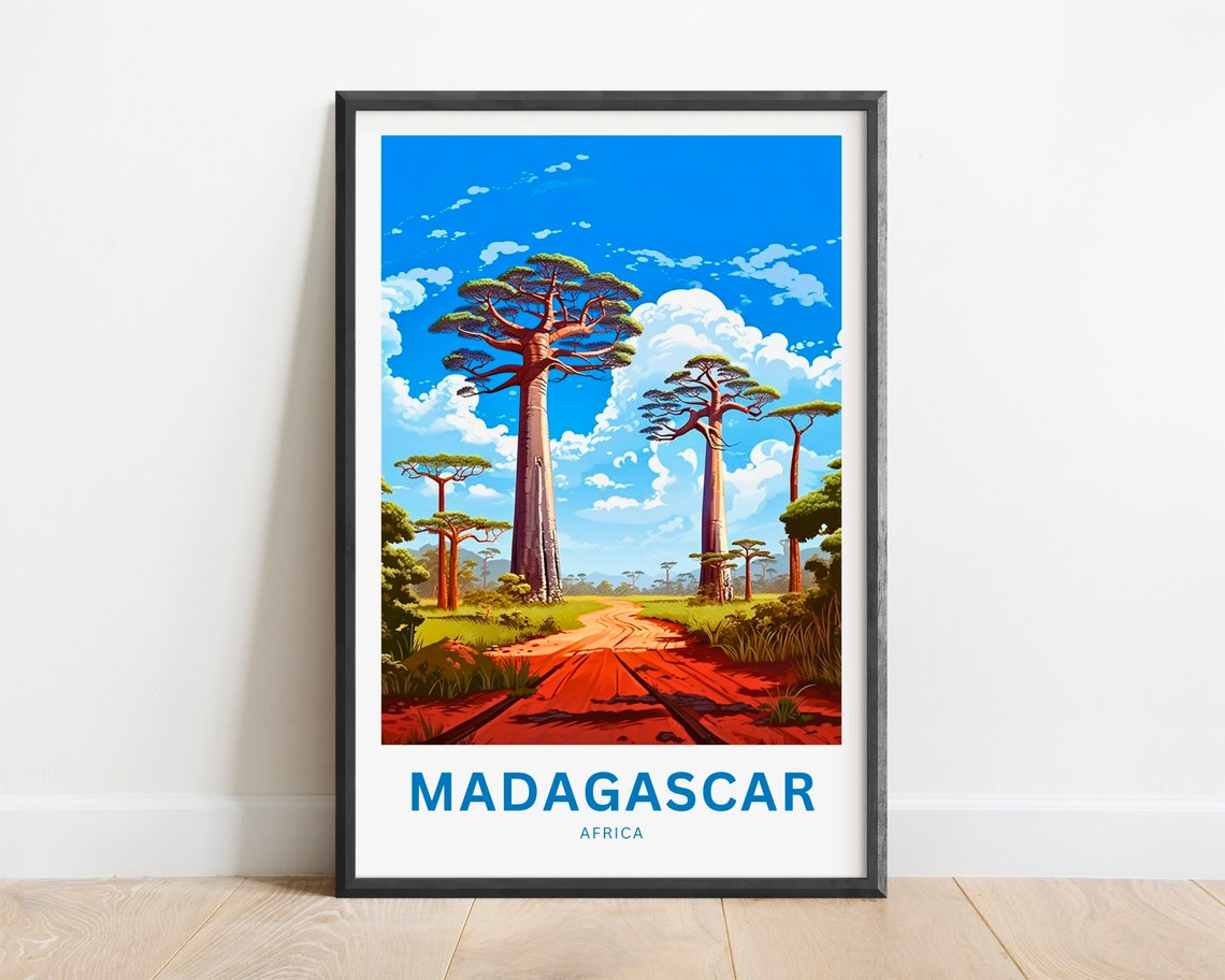Madagascar Africa Baobab Avenue Red Dirt Road Adventure Travel Poster