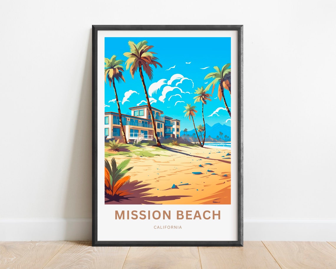 Mission Beach California Beachfront Condos Palms Travel Poster