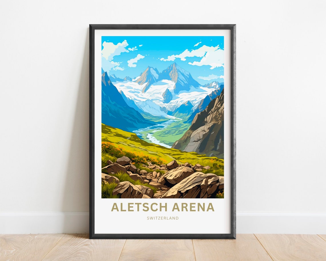 Aletsch Arena Switzerland Glacier Peaks Rocky Trail Hiking Poster