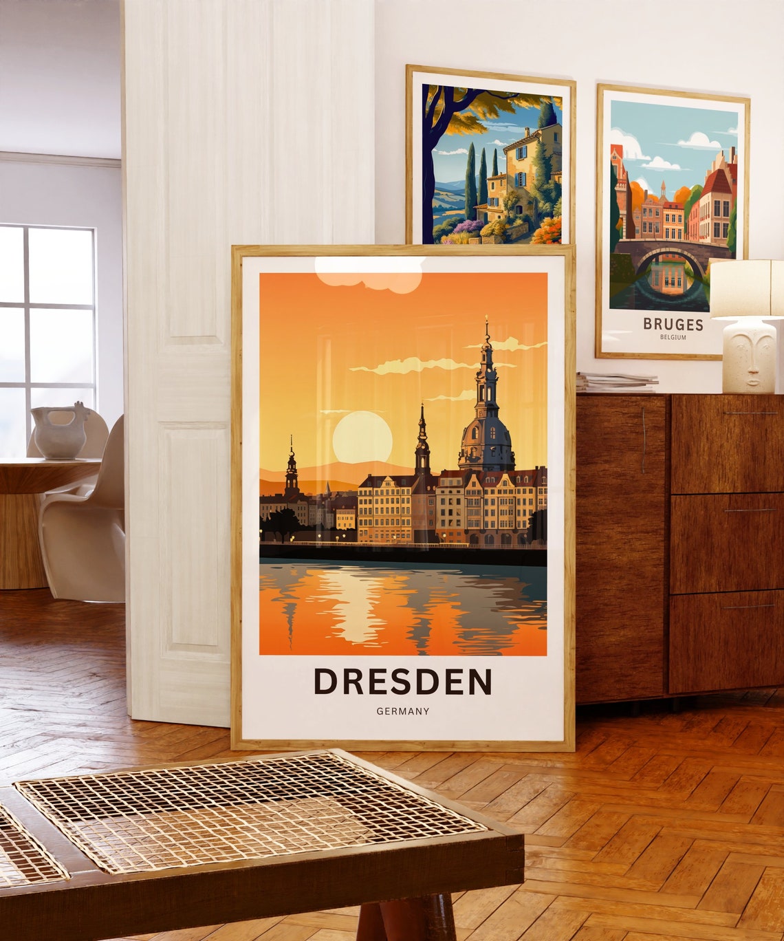 Dresden Germany Custom Sunset Skyline Vintage Riverside Poster - Image 5