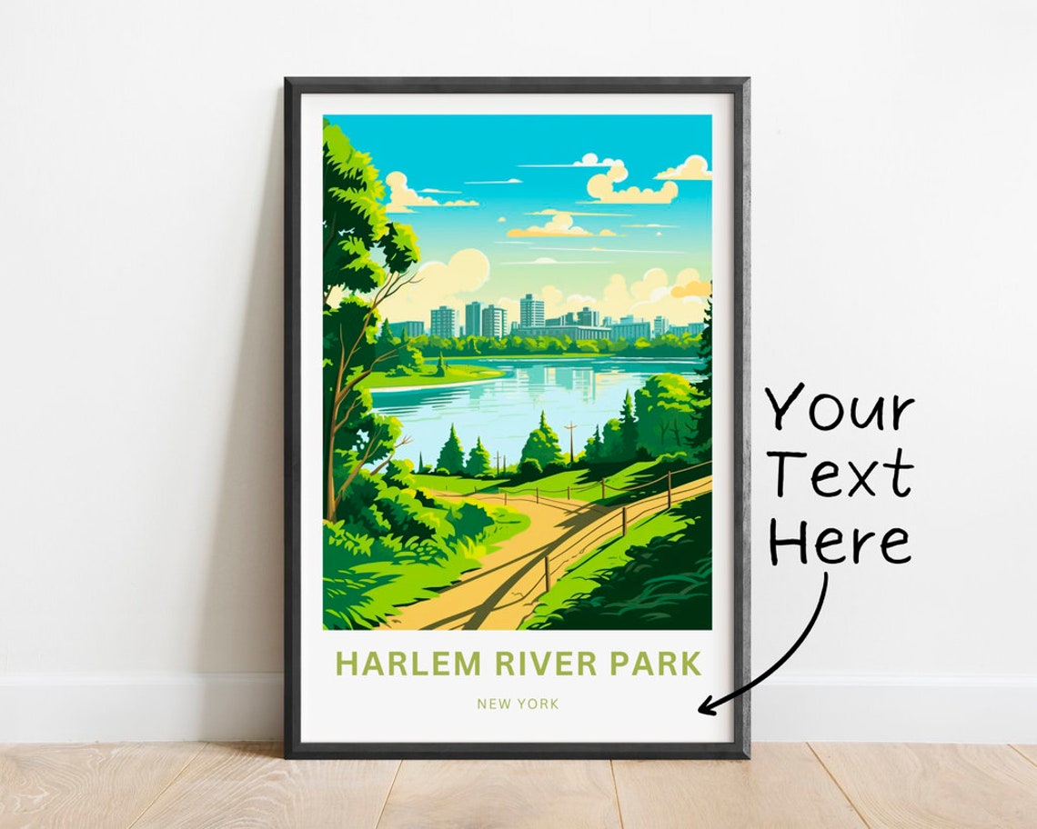 Harlem River Park New York Green Trail River Skyline Custom Poster