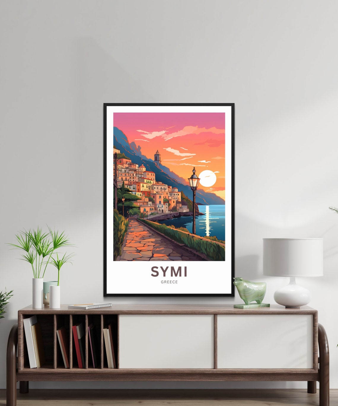Personalized Symi Greece Sunset Promenade Harbor Path Travel Poster - Image 2