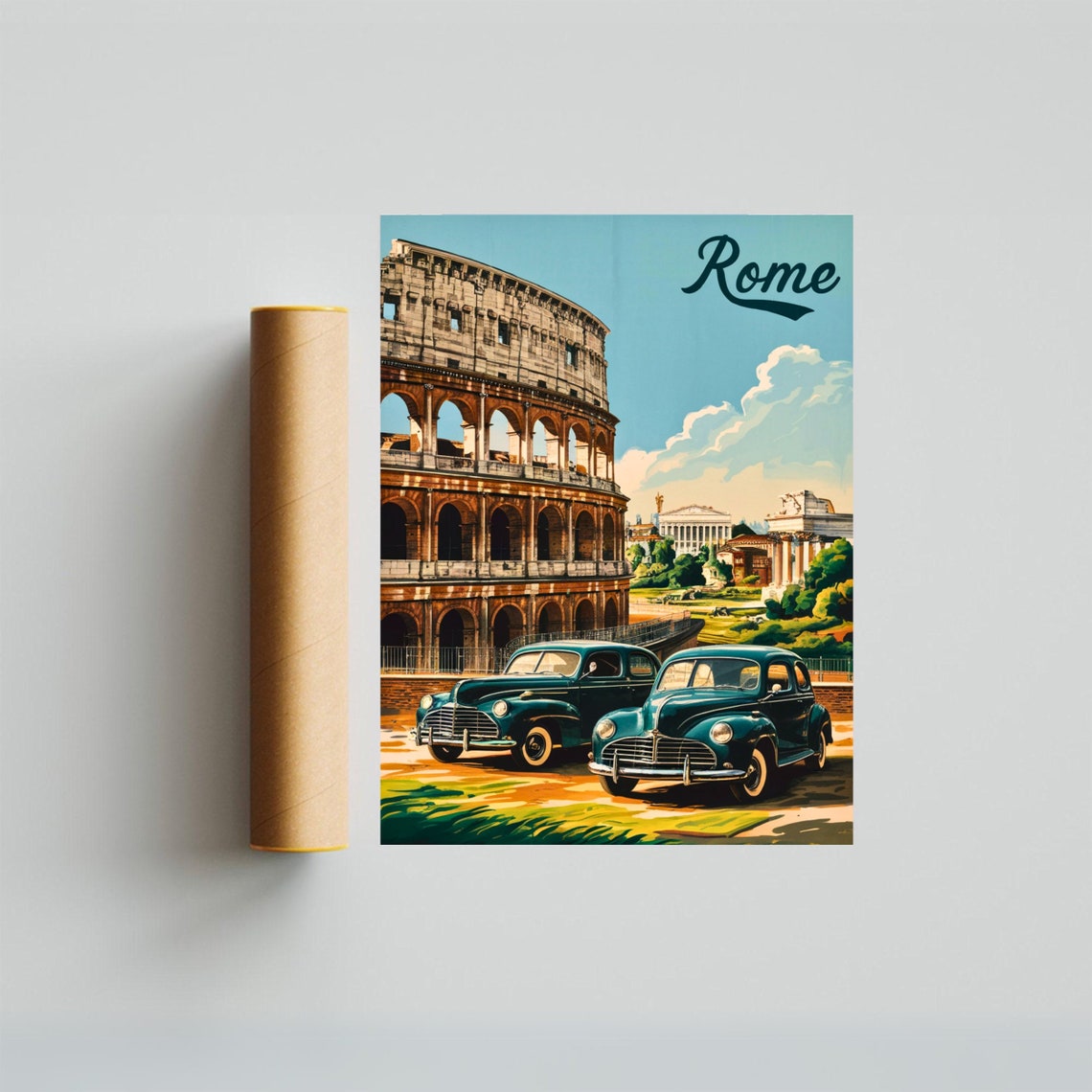 Rome Italy Colosseum Vintage Cars Retro Landmark Travel Poster - Image 3