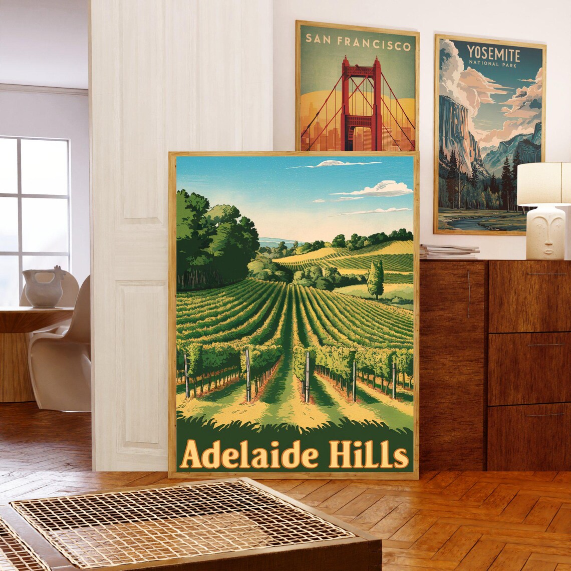 Adelaide Hills Vineyard Sunset Retro Travel Landscape Poster - Image 5