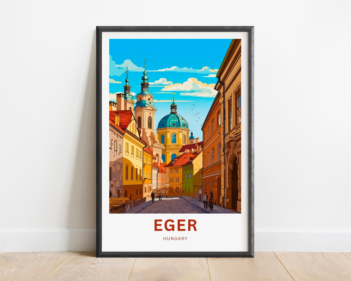 Eger Hungary Baroque Church Street Summer Vintage Travel Poster